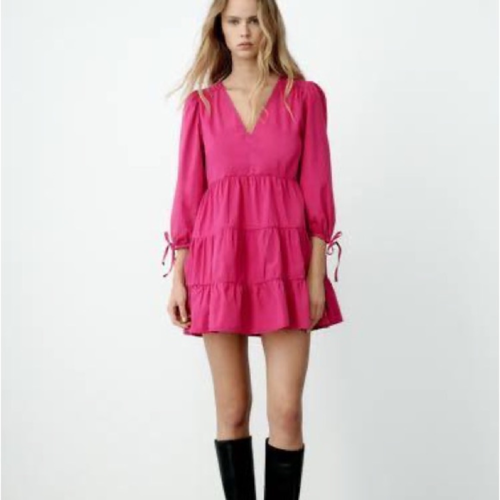 Zara poplin panelled dress pink small